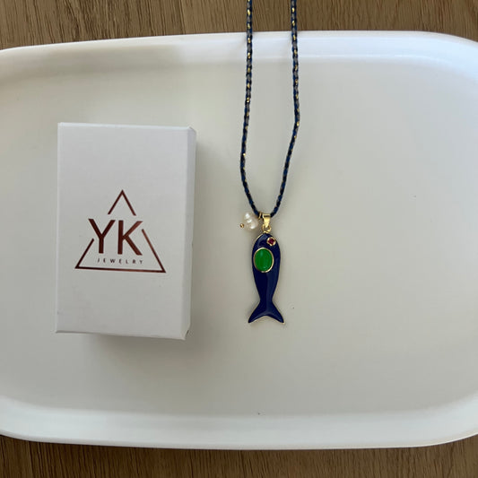 Blue Fish Cord Necklace