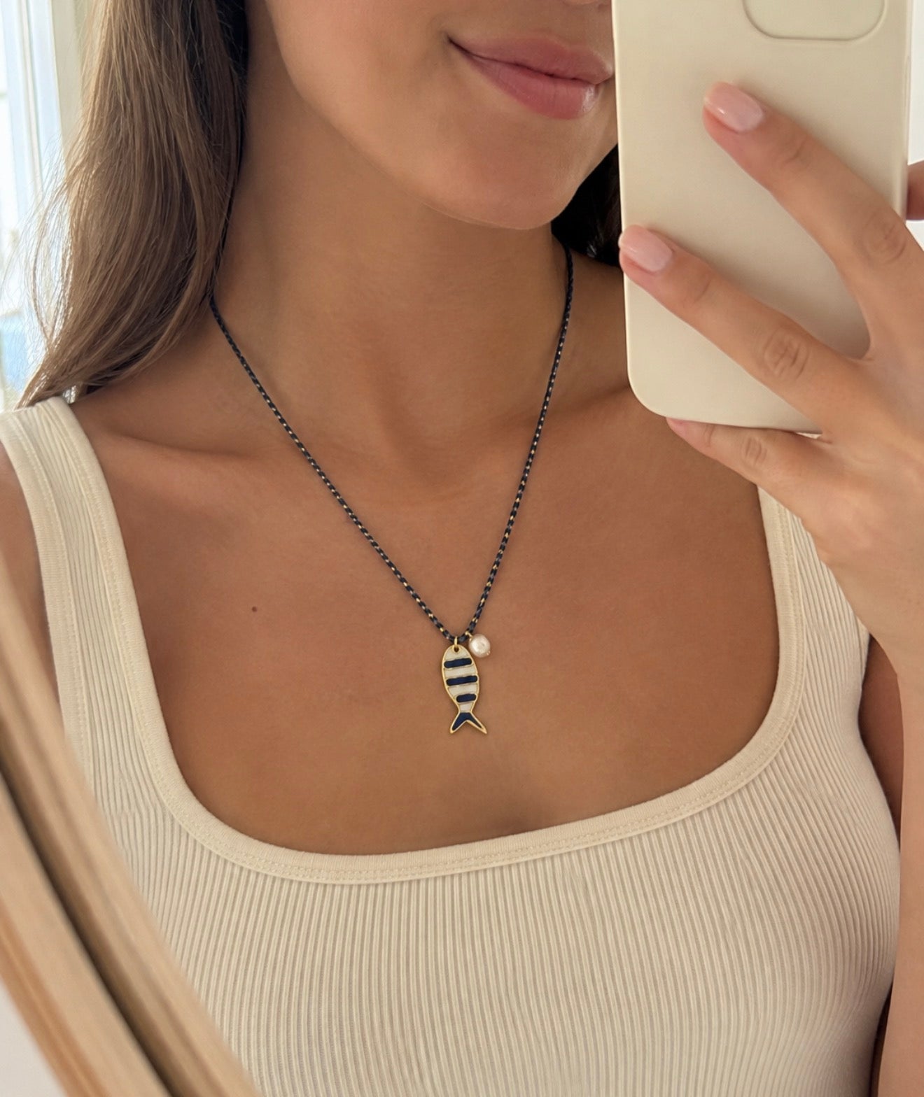 Blue Fish Cord Necklace Lines