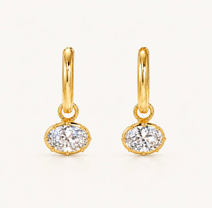 Oval Crystal Drop Hoops | עגילי חישוק אובל מוסאנייט