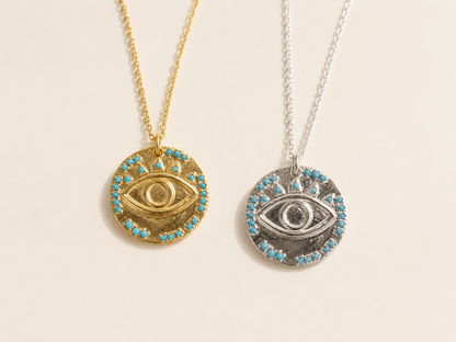 Turquoise Eye Coin Necklace