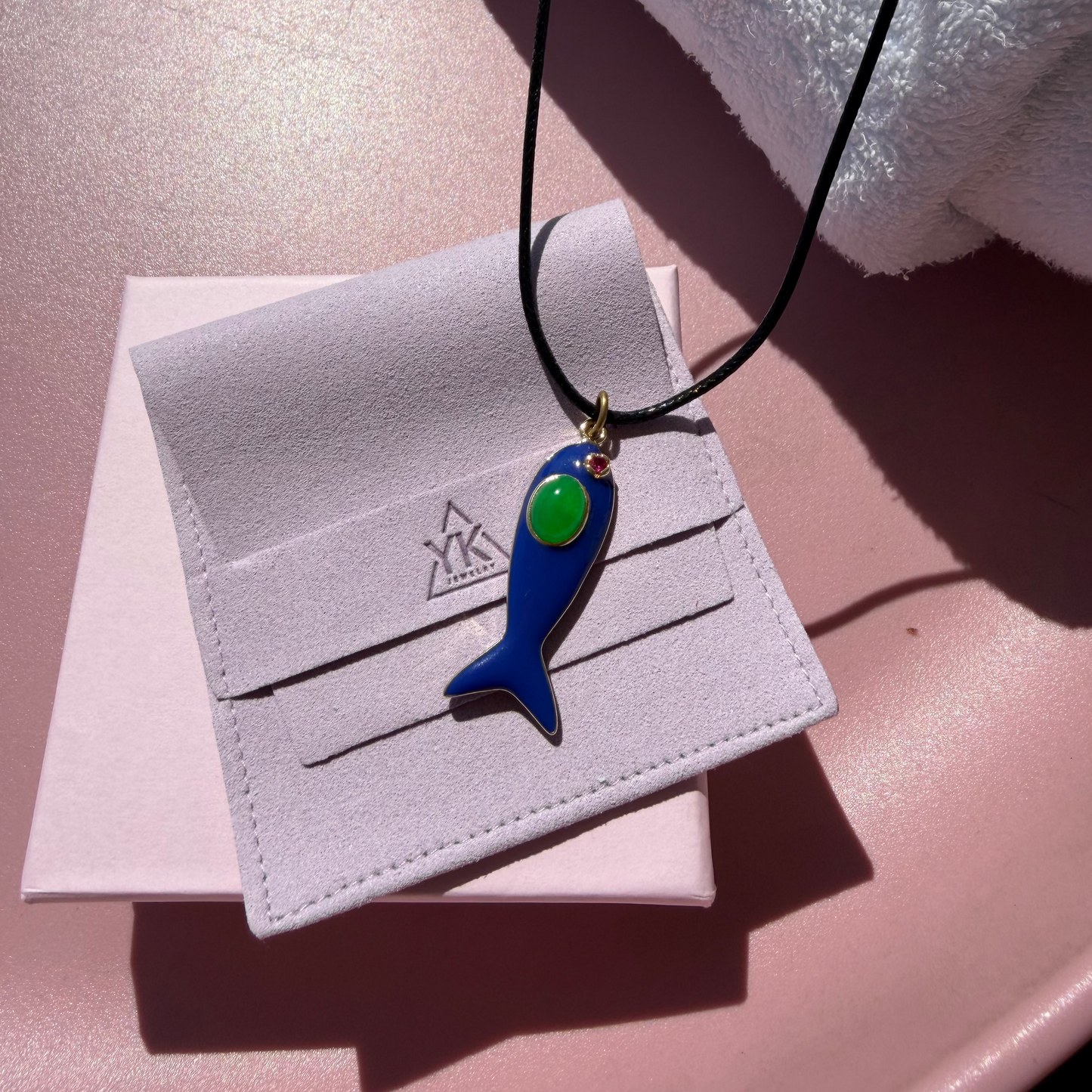 Blue Fish Cord black Necklace